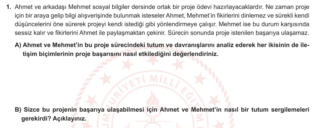 7. Sınıf Sosyal Bilgiler 2024-2025 1. Dönem 1. Yazılı 1. Soru görseli
