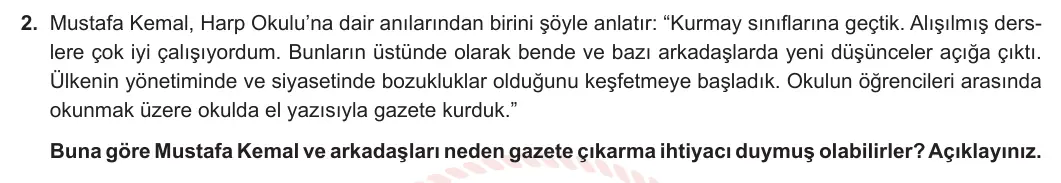 8. Sınıf T.C. İnkılap Tarihi ve Atatürkçülük 2024-2025 1. Dönem 1. Yazılı 2. Soru görseli