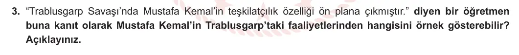 8. Sınıf T.C. İnkılap Tarihi ve Atatürkçülük 2024-2025 1. Dönem 1. Yazılı 3. Soru görseli