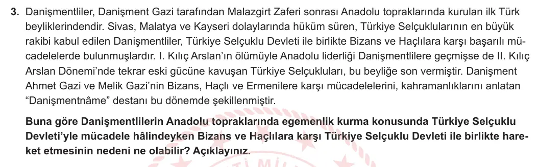 10. Sınıf Tarih 2024-2025 1. Dönem 1. Yazılı 3. Soru görseli