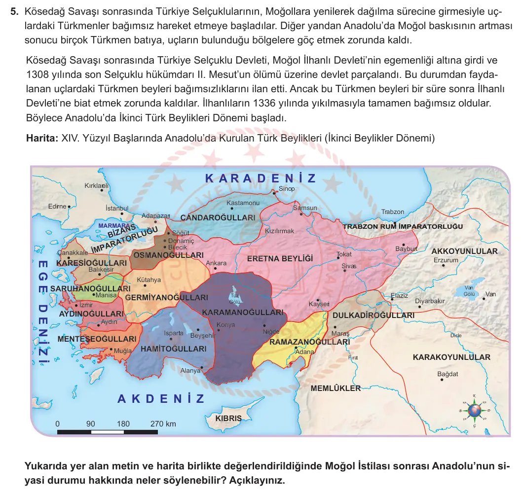 10. Sınıf Tarih 2024-2025 1. Dönem 1. Yazılı 5. Soru görseli