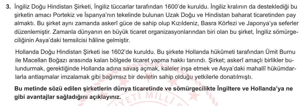 11. Sınıf Tarih 2024-2025 1. Dönem 1. Yazılı 3. Soru görseli
