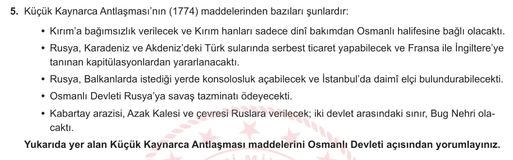 11. Sınıf Tarih 2024-2025 1. Dönem 1. Yazılı 5. Soru görseli