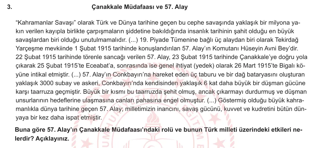 12. Sınıf T.C. İnkılap Tarihi ve Atatürkçülük 2024-2025 1. Dönem 1. Yazılı 3. Soru görseli