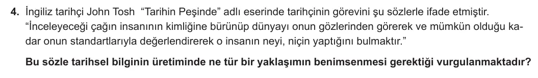 9. Sınıf Tarih 2024-2025 1. Dönem 1. Yazılı 4. Soru görseli