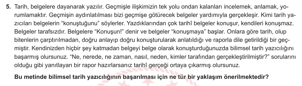 9. Sınıf Tarih 2024-2025 1. Dönem 1. Yazılı 5. Soru görseli