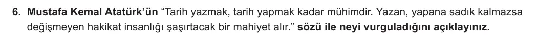9. Sınıf Tarih 2024-2025 1. Dönem 1. Yazılı 6. Soru görseli