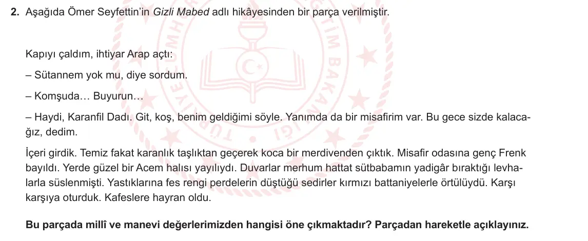 10. Sınıf Türk Dili ve Edebiyatı 2024-2025 1. Dönem 1. Yazılı 2. Soru görseli