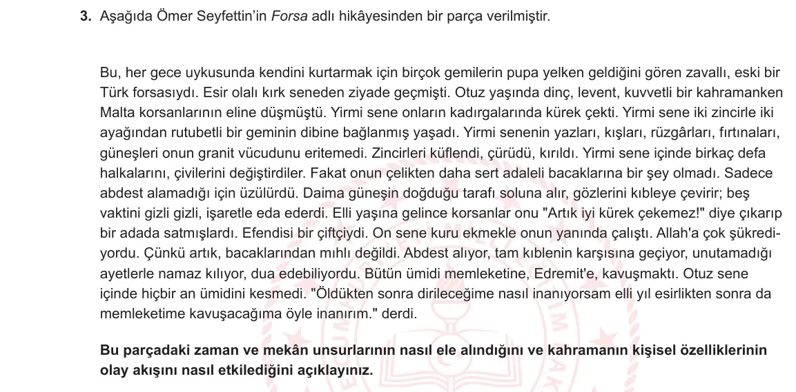 10. Sınıf Türk Dili ve Edebiyatı 2024-2025 1. Dönem 1. Yazılı 3. Soru görseli