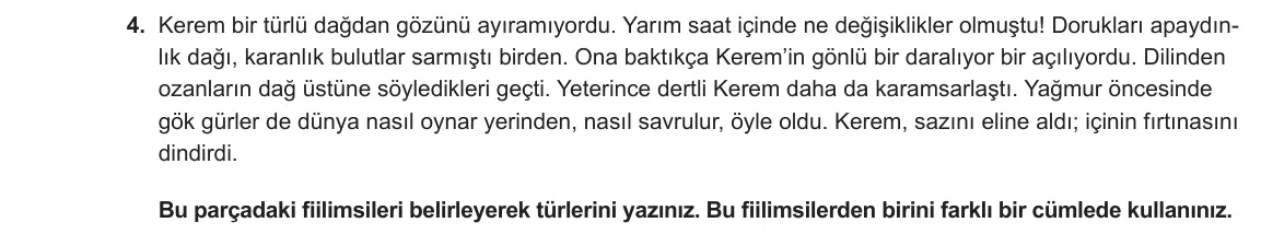 10. Sınıf Türk Dili ve Edebiyatı 2024-2025 1. Dönem 1. Yazılı 4. Soru görseli