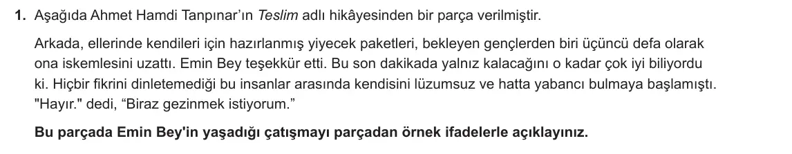 11. Sınıf Türk Dili ve Edebiyatı 2024-2025 1. Dönem 1. Yazılı 1. Soru görseli