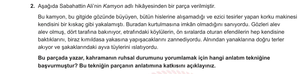 11. Sınıf Türk Dili ve Edebiyatı 2024-2025 1. Dönem 1. Yazılı 2. Soru görseli