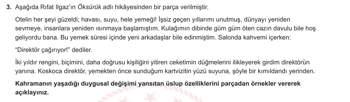 11. Sınıf Türk Dili ve Edebiyatı 2024-2025 1. Dönem 1. Yazılı 3. Soru görseli (1/2)