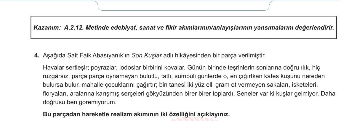 11. Sınıf Türk Dili ve Edebiyatı 2024-2025 1. Dönem 1. Yazılı 3. Soru görseli (2/2)