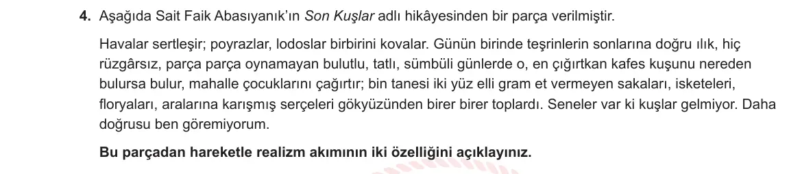 11. Sınıf Türk Dili ve Edebiyatı 2024-2025 1. Dönem 1. Yazılı 4. Soru görseli (1/2)