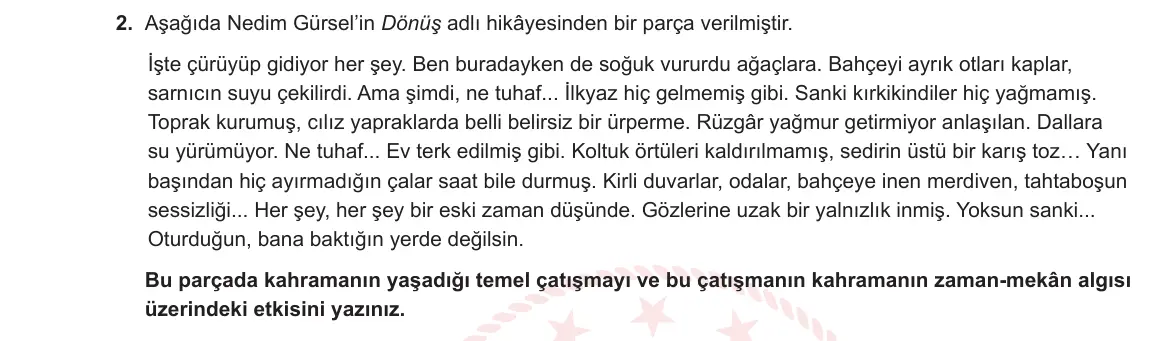 12. Sınıf Türk Dili ve Edebiyatı 2024-2025 1. Dönem 1. Yazılı 2. Soru görseli