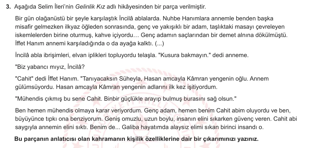 12. Sınıf Türk Dili ve Edebiyatı 2024-2025 1. Dönem 1. Yazılı 3. Soru görseli (1/2)