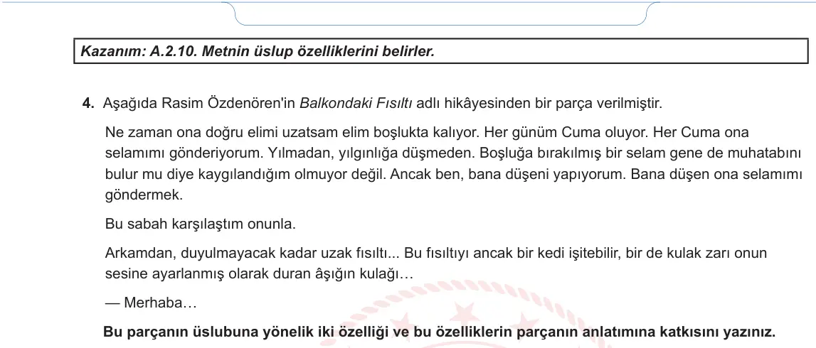 12. Sınıf Türk Dili ve Edebiyatı 2024-2025 1. Dönem 1. Yazılı 3. Soru görseli (2/2)