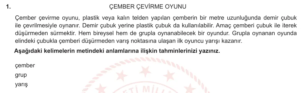 5. Sınıf Türkçe 2024-2025 1. Dönem 1. Yazılı 1. Soru görseli