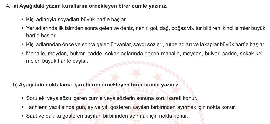 5. Sınıf Türkçe 2024-2025 1. Dönem 1. Yazılı 4. Soru görseli