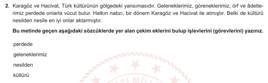 6. Sınıf Türkçe 2024-2025 1. Dönem 1. Yazılı 2. Soru (MEB Yayınları) görseli