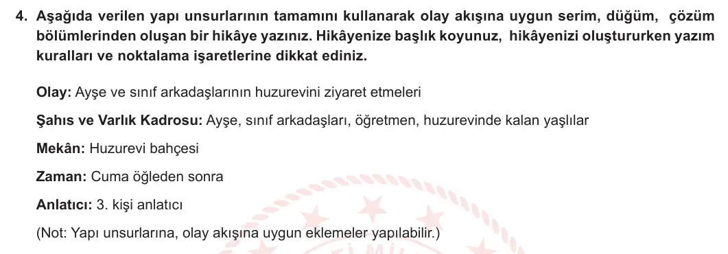 6. Sınıf Türkçe 2024-2025 1. Dönem 1. Yazılı 4. Soru (Yıldırım Yayınları) görseli