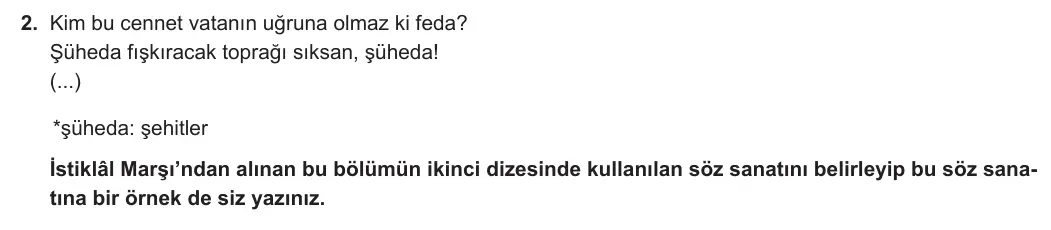 7. Sınıf Türkçe 2024-2025 1. Dönem 1. Yazılı 2. Soru (MEB Yayınları) görseli