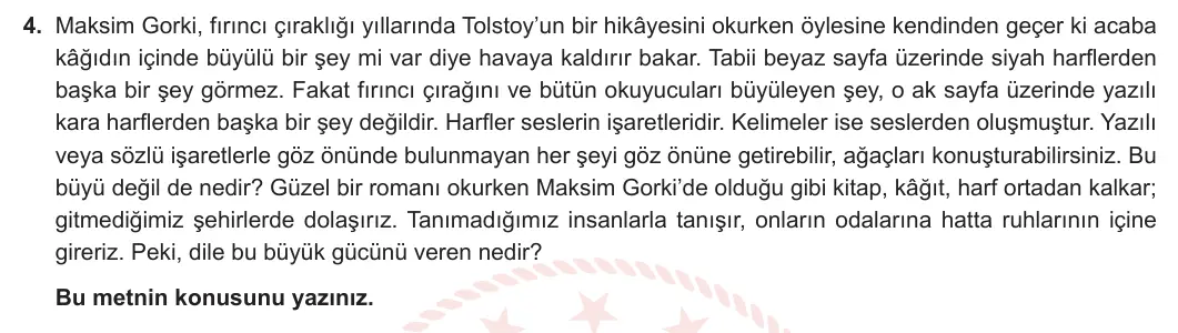 7. Sınıf Türkçe 2024-2025 1. Dönem 1. Yazılı 4. Soru (MEB Yayınları) görseli