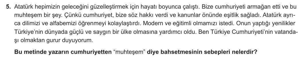 7. Sınıf Türkçe 2024-2025 1. Dönem 1. Yazılı 5. Soru (MEB Yayınları) görseli