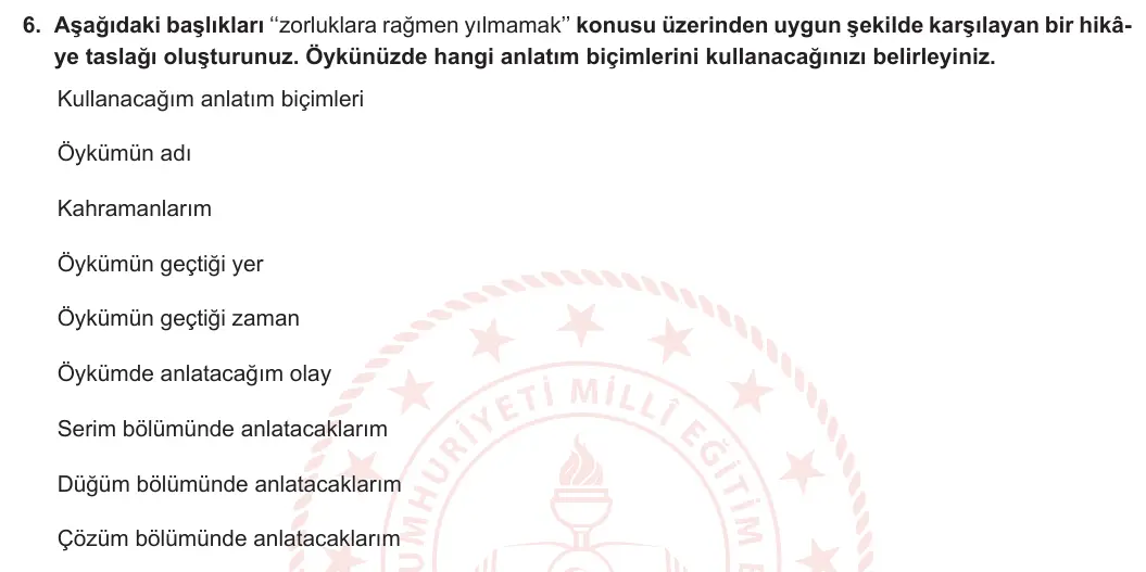 7. Sınıf Türkçe 2024-2025 1. Dönem 1. Yazılı 6. Soru (MEB Yayınları) görseli