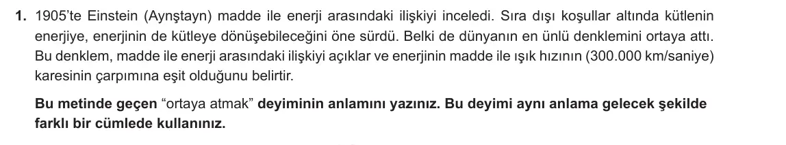 7. Sınıf Türkçe 2024-2025 1. Dönem 1. Yazılı 1. Soru (Özgün Yayınları) görseli