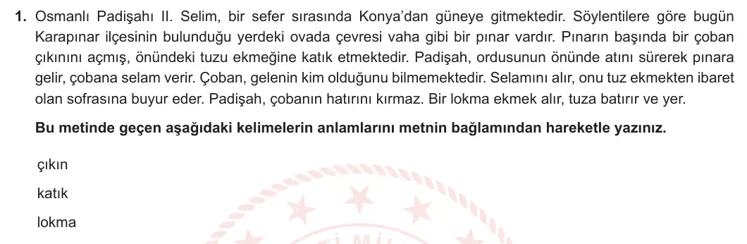8. Sınıf Türkçe 2024-2025 1. Dönem 1. Yazılı 1. Soru görseli