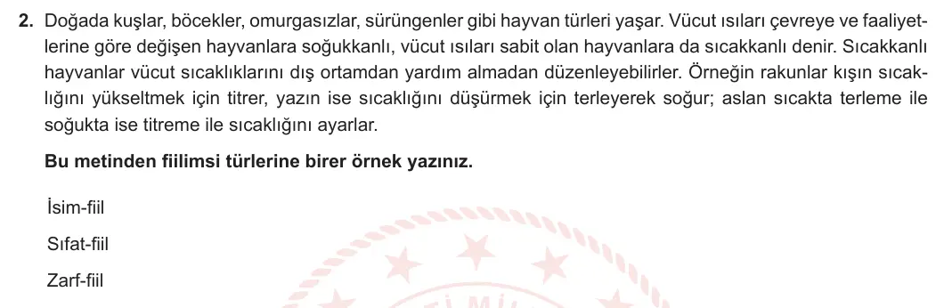 8. Sınıf Türkçe 2024-2025 1. Dönem 1. Yazılı 2. Soru görseli