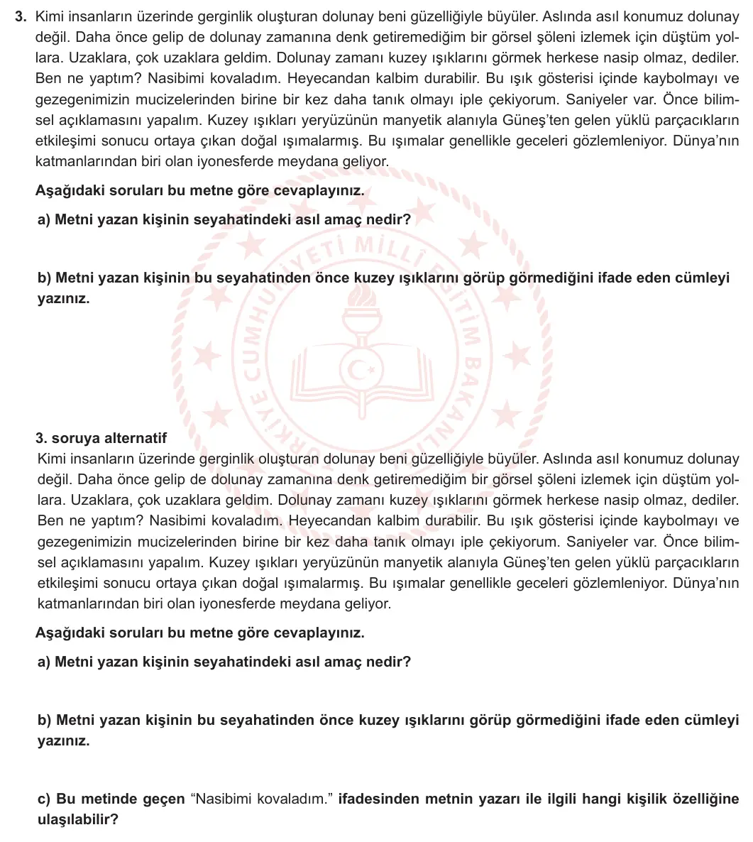 8. Sınıf Türkçe 2024-2025 1. Dönem 1. Yazılı 3. Soru görseli