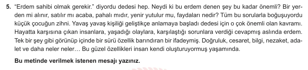 8. Sınıf Türkçe 2024-2025 1. Dönem 1. Yazılı 5. Soru görseli