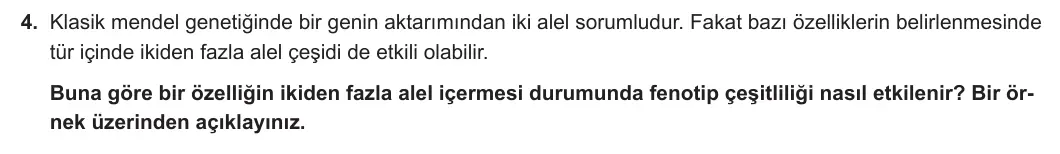 10. Sınıf Biyoloji 2024-2025 1. Dönem 2. Yazılı 4. Soru görseli (1/2)