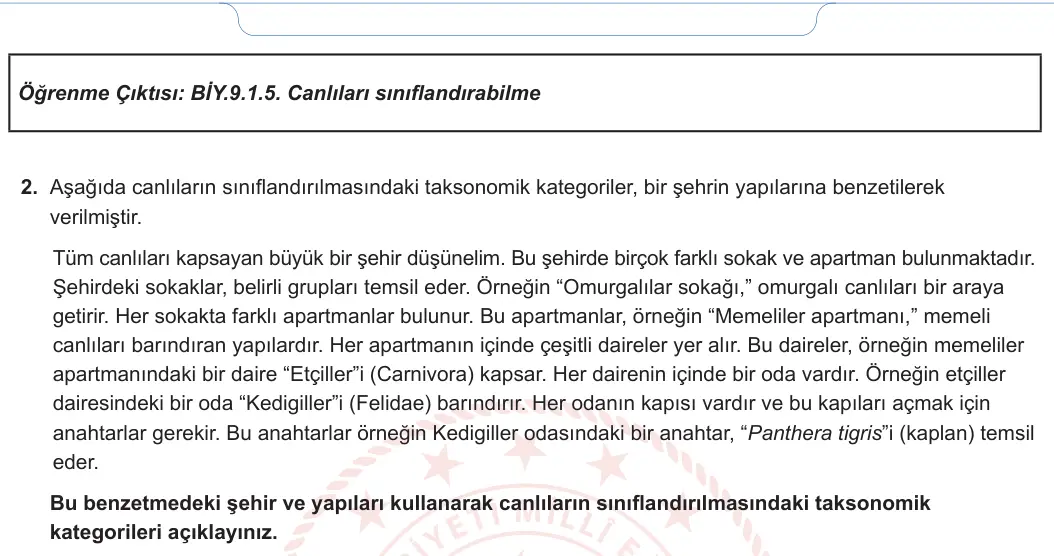 9. Sınıf Biyoloji 2024-2025 1. Dönem 2. Yazılı 1. Soru görseli (2/2)