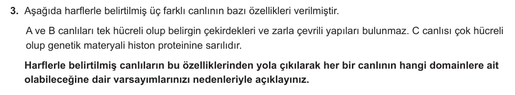 9. Sınıf Biyoloji 2024-2025 1. Dönem 2. Yazılı 3. Soru görseli