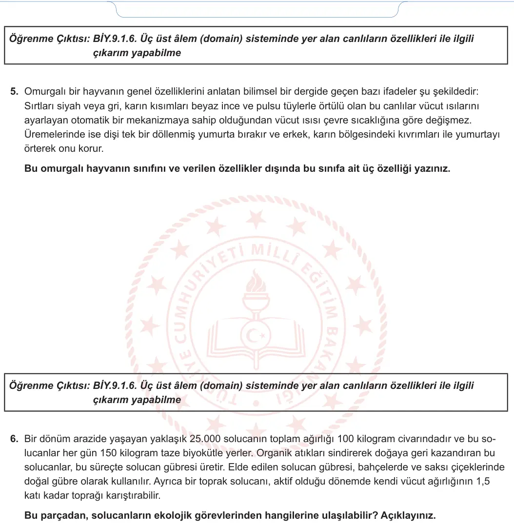 9. Sınıf Biyoloji 2024-2025 1. Dönem 2. Yazılı 4. Soru görseli (2/2)