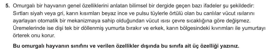 9. Sınıf Biyoloji 2024-2025 1. Dönem 2. Yazılı 5. Soru görseli