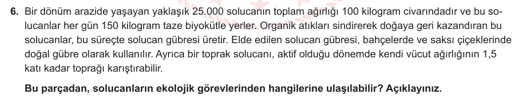 9. Sınıf Biyoloji 2024-2025 1. Dönem 2. Yazılı 6. Soru görseli