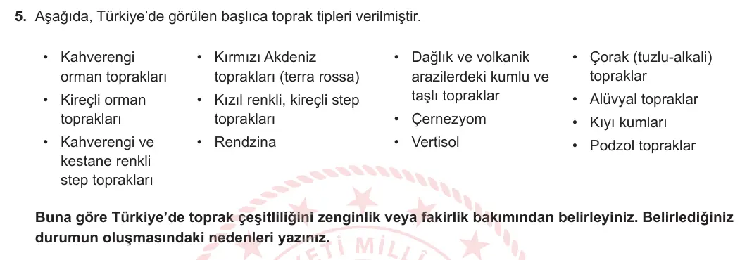 10. Sınıf Coğrafya 2024-2025 1. Dönem 2. Yazılı 5. Soru görseli
