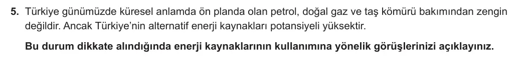 11. Sınıf Coğrafya 2024-2025 1. Dönem 2. Yazılı 5. Soru görseli