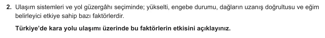 12. Sınıf Coğrafya 2024-2025 1. Dönem 2. Yazılı 2. Soru görseli