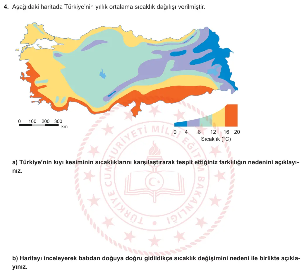 9. Sınıf Coğrafya 2024-2025 1. Dönem 2. Yazılı 4. Soru görseli (1/2)