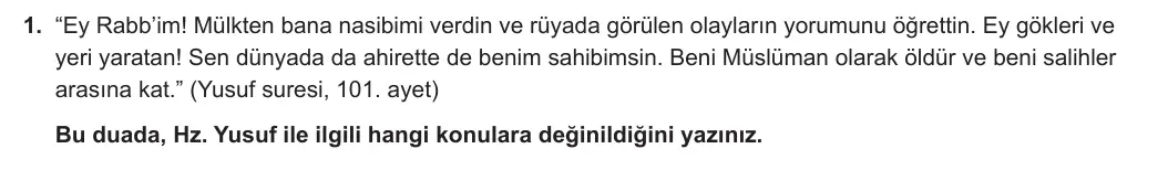 10. Sınıf Din Kültürü ve Ahlak Bilgisi 2024-2025 1. Dönem 2. Yazılı 1. Soru görseli