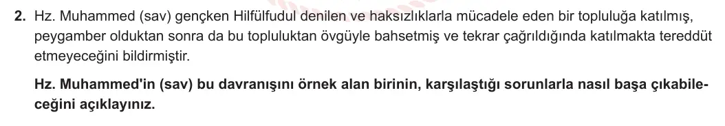 10. Sınıf Din Kültürü ve Ahlak Bilgisi 2024-2025 1. Dönem 2. Yazılı 2. Soru görseli