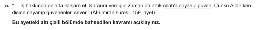 10. Sınıf Din Kültürü ve Ahlak Bilgisi 2024-2025 1. Dönem 2. Yazılı 5. Soru görseli