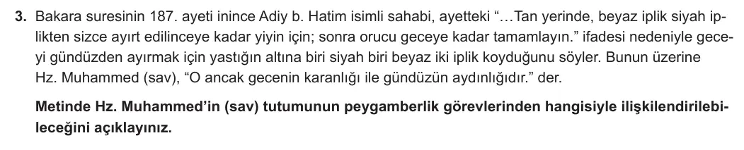11. Sınıf Din Kültürü ve Ahlak Bilgisi 2024-2025 1. Dönem 2. Yazılı 3. Soru görseli
