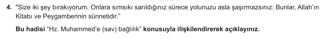 11. Sınıf Din Kültürü ve Ahlak Bilgisi 2024-2025 1. Dönem 2. Yazılı 4. Soru görseli